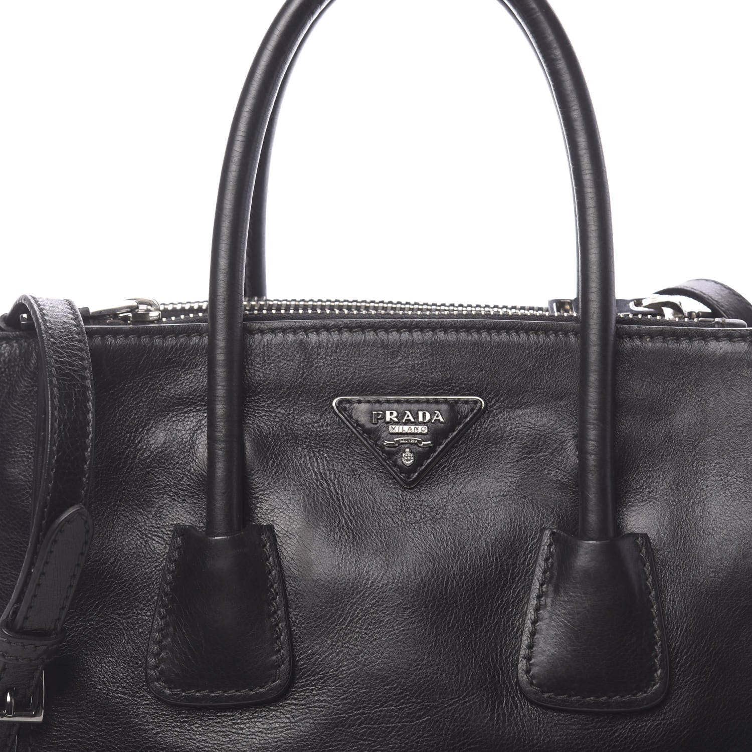 Prada Glace Calf Small Twin Pocket Tote Black 8 of 10