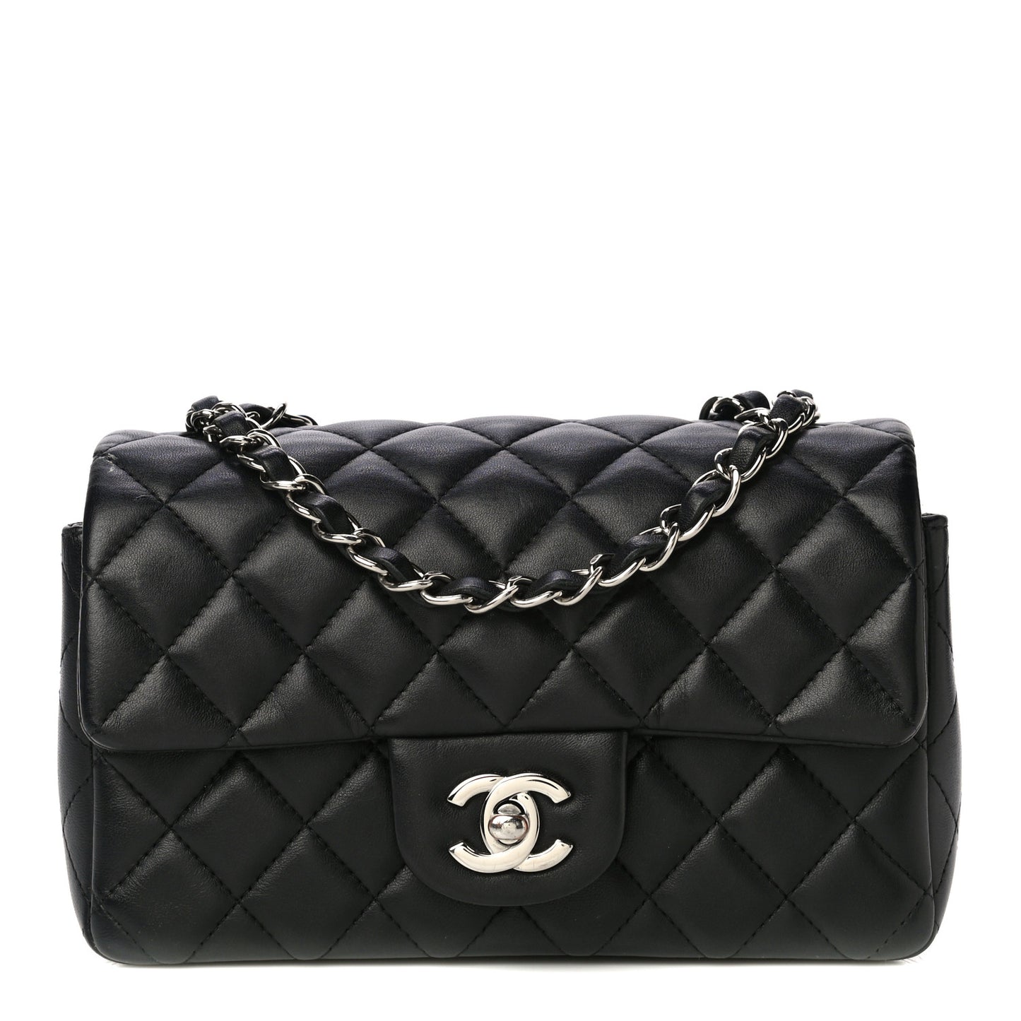 Lambskin Quilted Mini Rectangular Flap Black