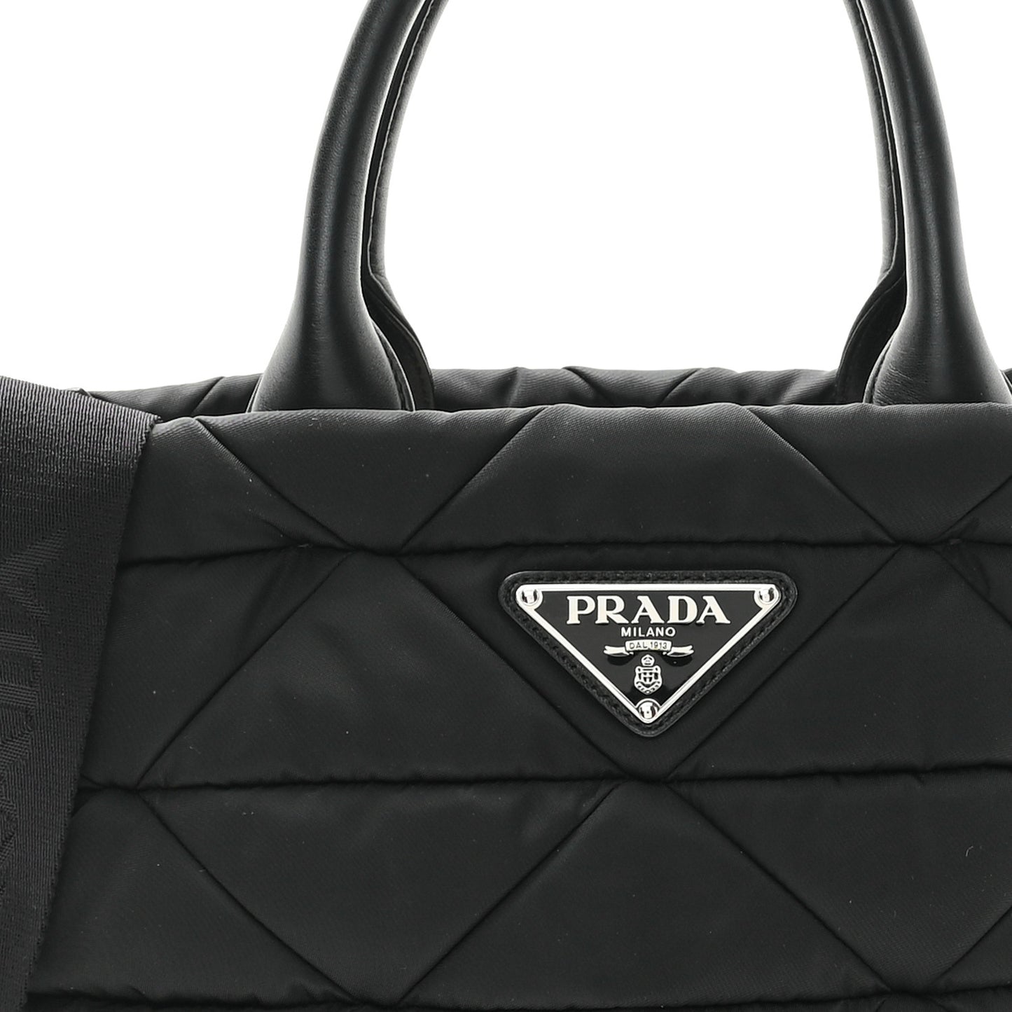 Re-Nylon Nappa Triangle Quilted Padded Small Double Handled Zip Tote Black