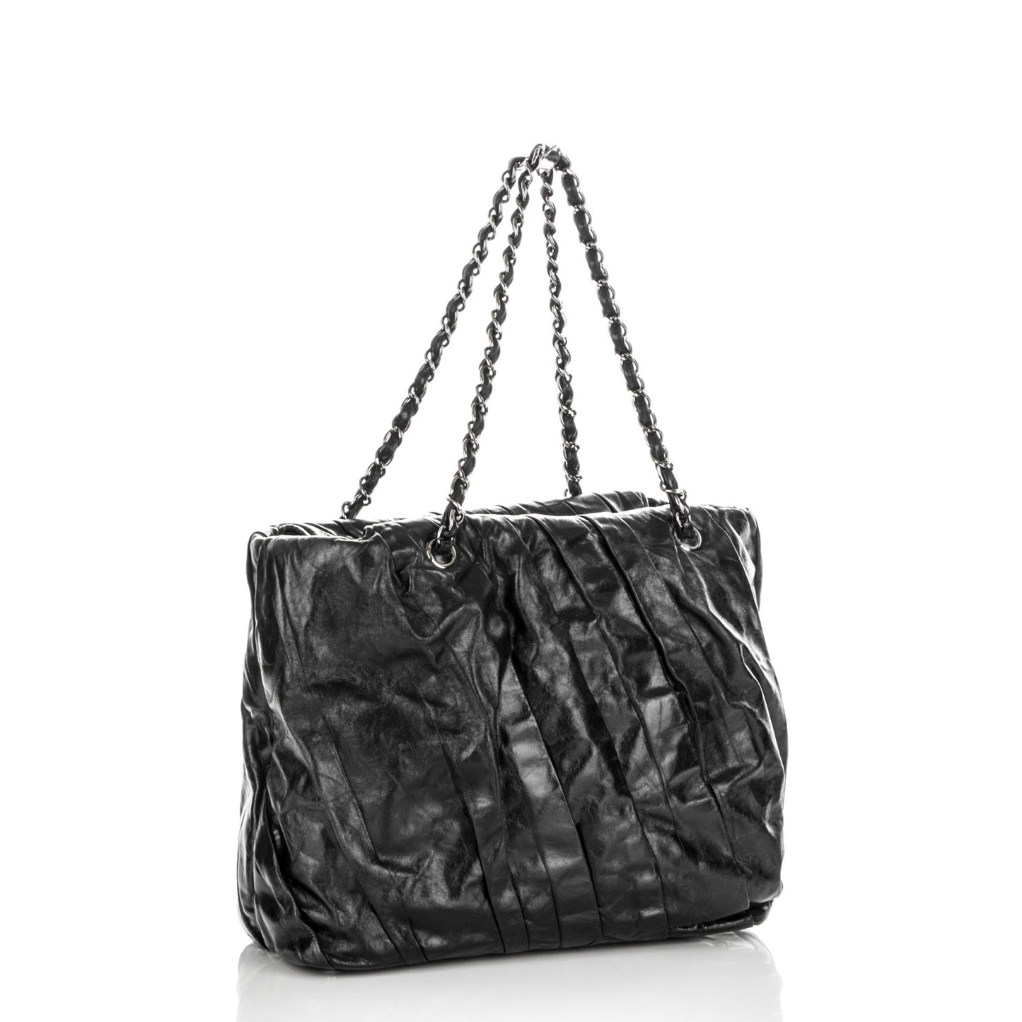 Glazed Calfskin Large Twisted Tote Black