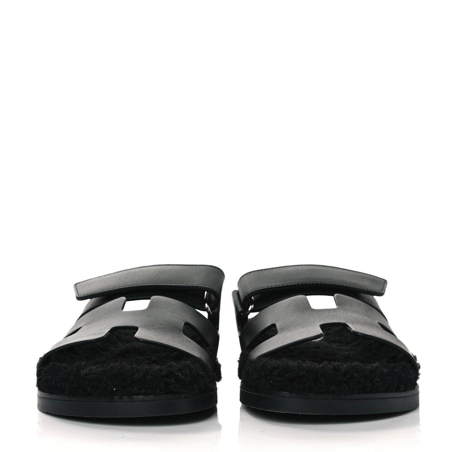 Hermes Calfskin Woolskin Womens Chypre Sandals 37.5 Black 2 of 8