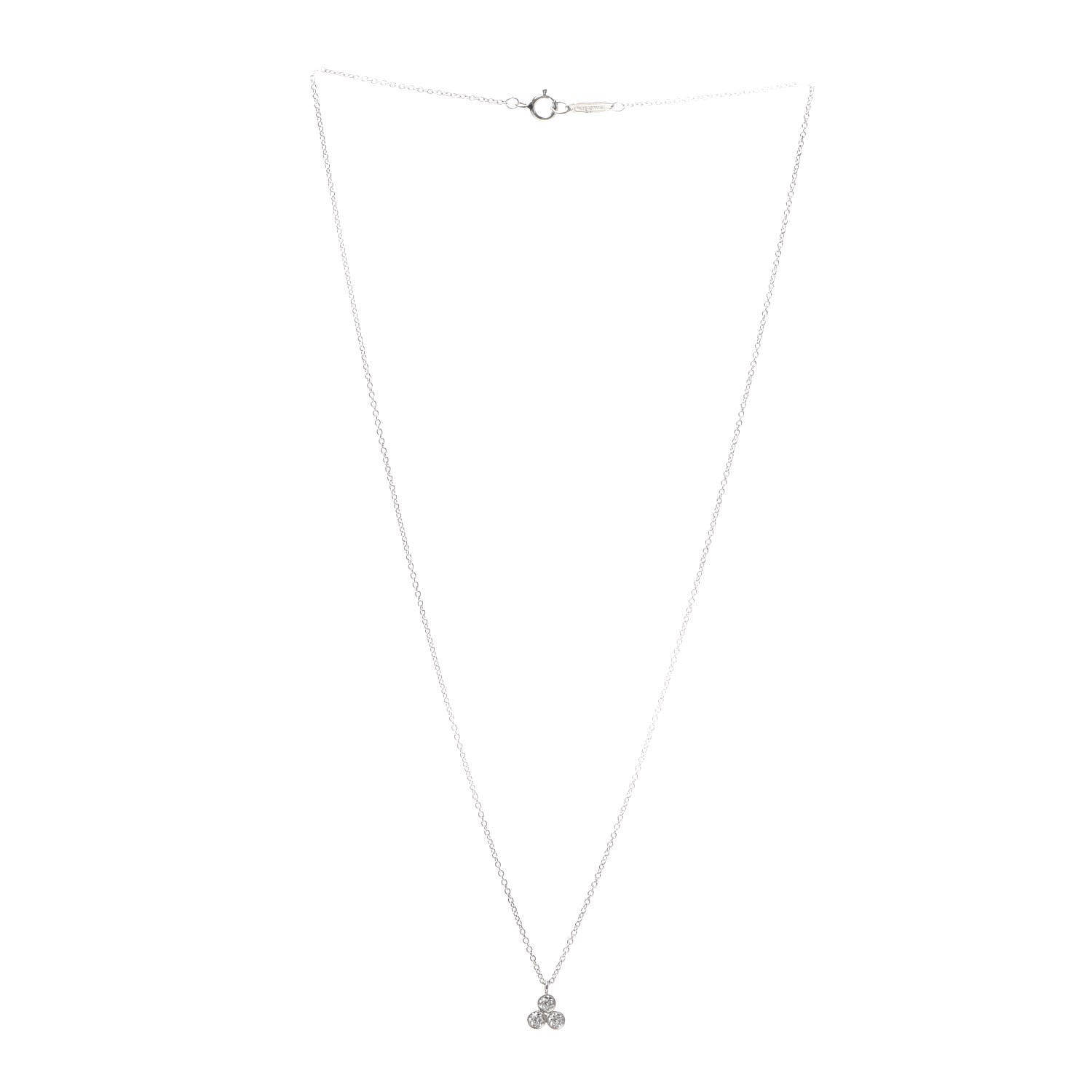 Tiffany Platinum Diamond Three Stone Pendant Necklace 3 of 5