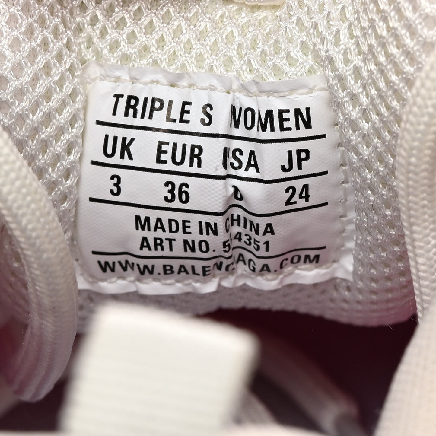 Fabric Mesh Clear Sole Womens Triple S Sneakers 36 White Pink