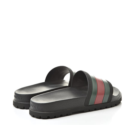 Gucci Rubber Web Mens Lug Sole Slide Sandals 8 Black Green Red 4 of 12