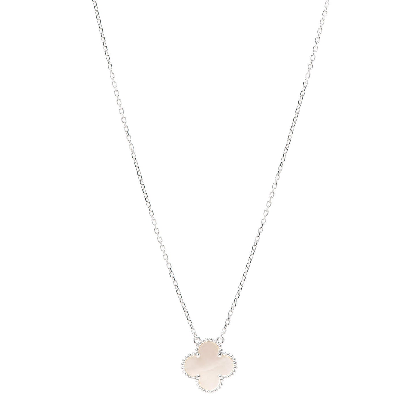 18K White Gold Mother of Pearl Vintage Alhambra Pendant Necklace