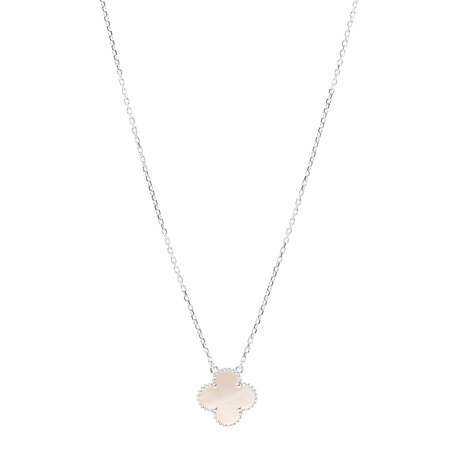 Van Cleef & Arpels 18K White Gold Mother of Pearl Vintage Alhambra Pendant Necklace 1 of 7