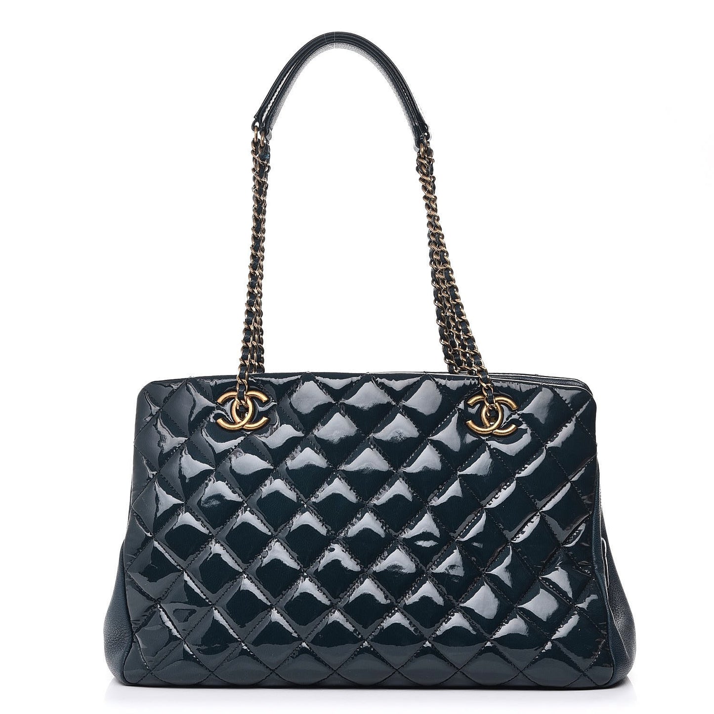 Patent Goatskin Quilted Small CC Eyelet Tote Blue