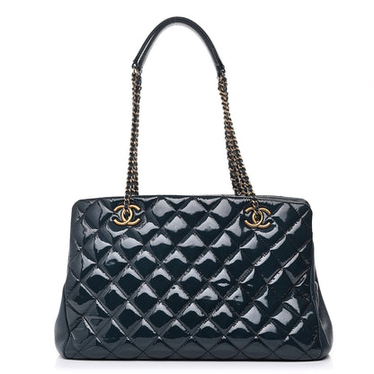 Chanel Patent Goatskin Quilted Small CC Eyelet Tote Blue 1 of 8