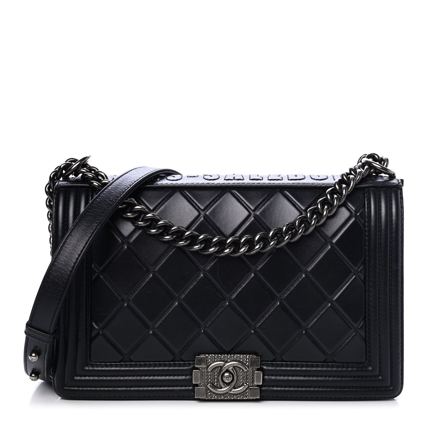 Calfskin Embossed Medium Paris Salzburg Boy Flap Black