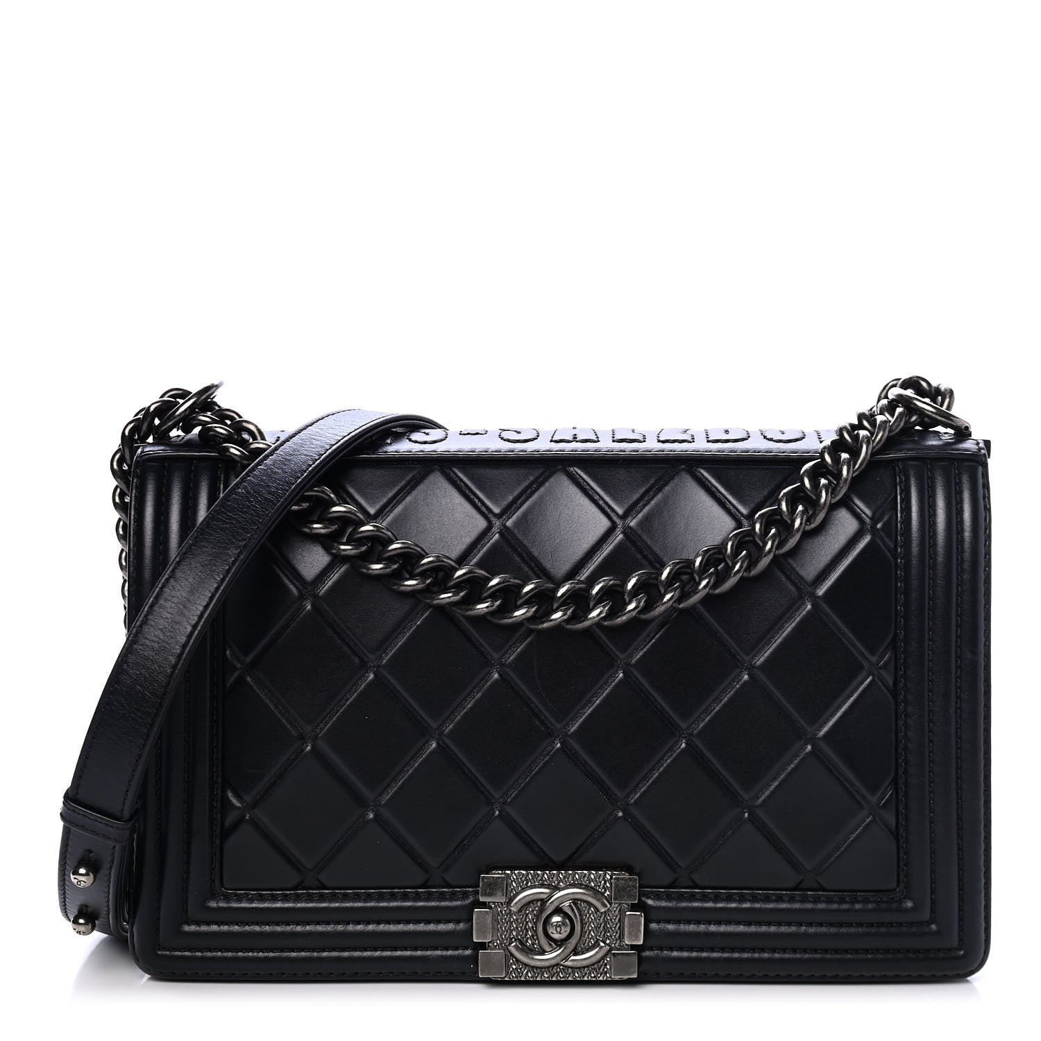 Chanel Calfskin Embossed Medium Paris Salzburg Boy Flap Black 1 of 4
