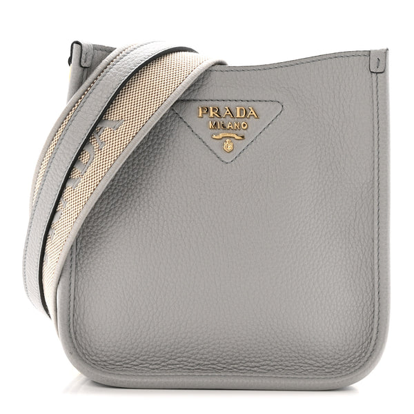 Prada Vitello Daino Soft Mini Hobo Messenger Bag Granite Gray