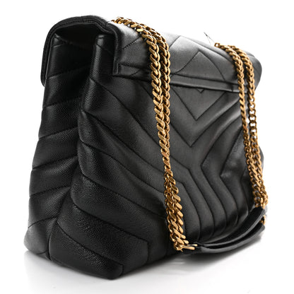Saint Laurent Grain de Poudre Calfskin Y Quilted Monogram Medium Loulou Chain Satchel Black 3 of 10