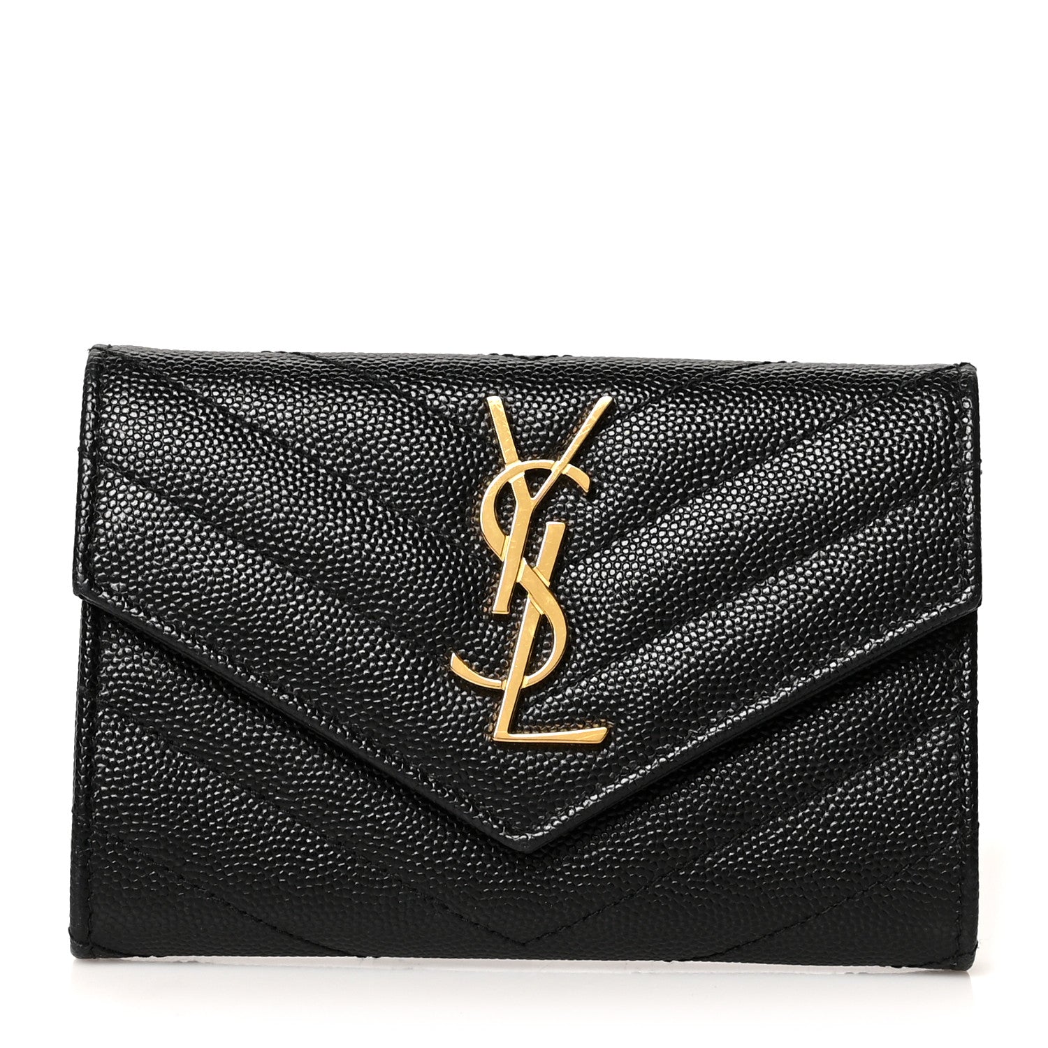 Saint Laurent Grain De Poudre Matelasse Chevron Small Monogram Envelope Wallet Black 1 of 7