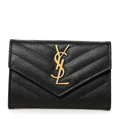 Saint Laurent Grain De Poudre Matelasse Chevron Small Monogram Envelope Wallet Black 1 of 7