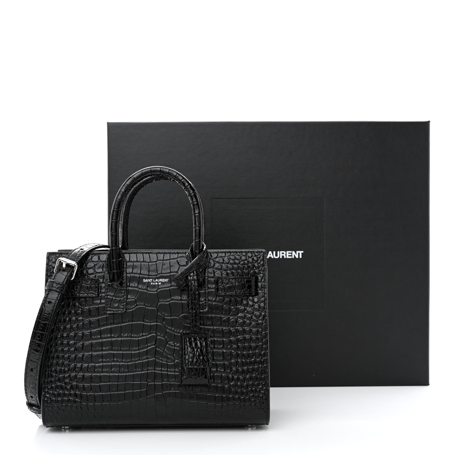 Saint Laurent Calfskin Crocodile Embossed Nano Sac De Jour Black 13 of 13