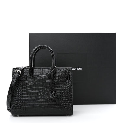 Saint Laurent Calfskin Crocodile Embossed Nano Sac De Jour Black 13 of 13
