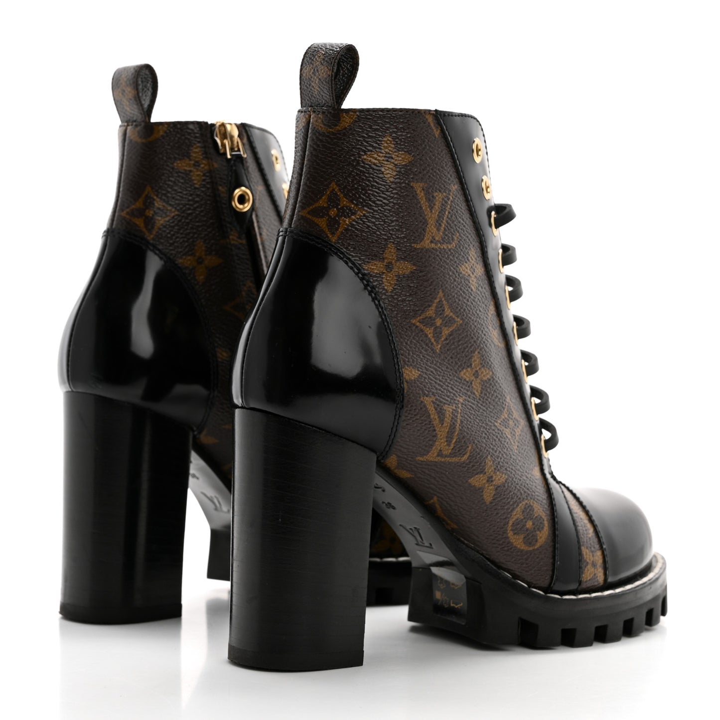 Patent Calfskin Monogram Star Trail Ankle Boots 36 Black