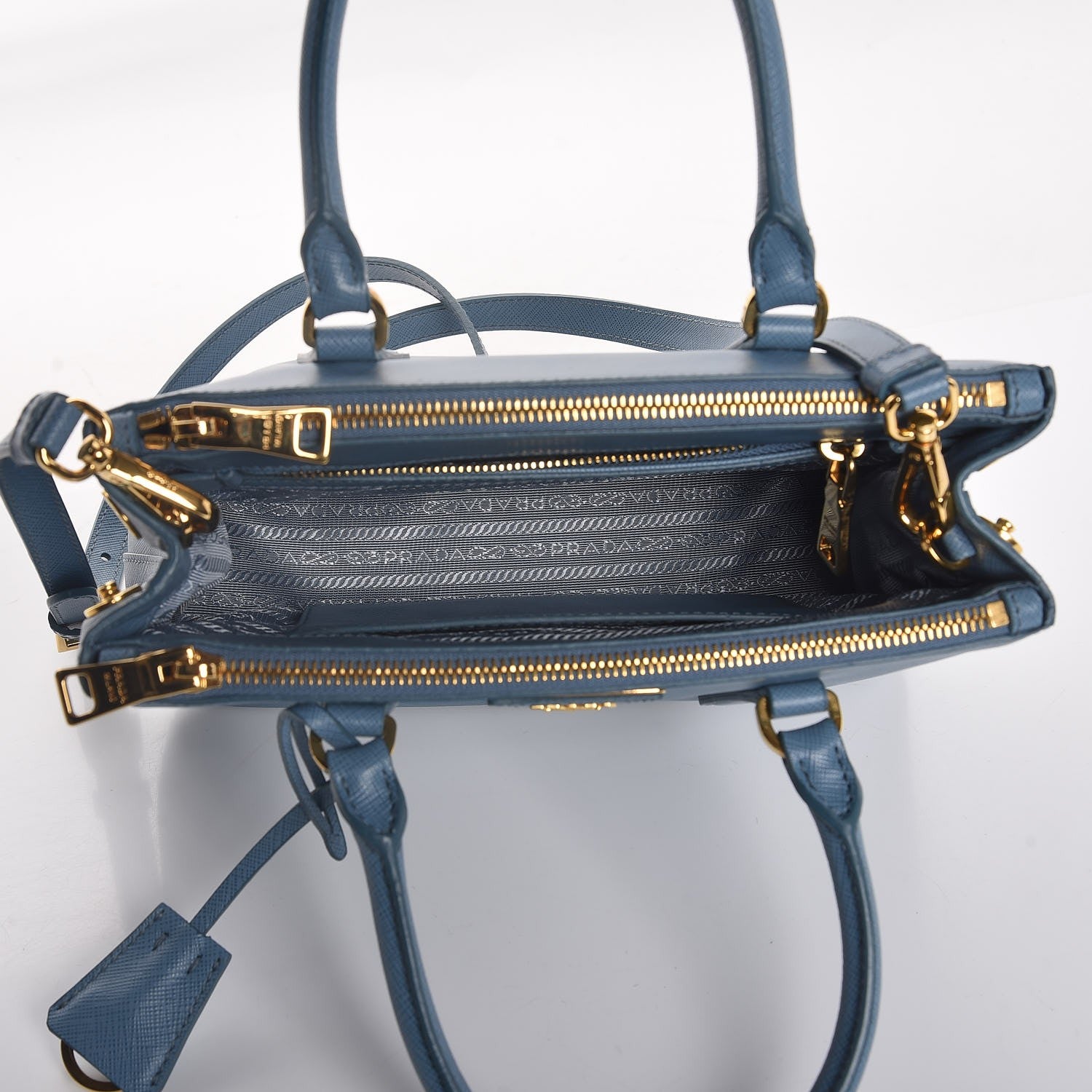Prada Saffiano Galleria Mini Double Zip Tote Aviazione 6 of 8