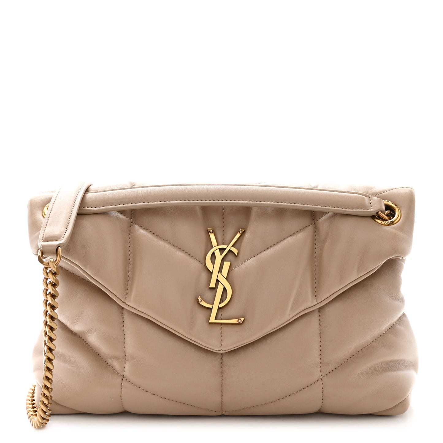 Lambskin Quilted Small Loulou Puffer Monogram Chain Satchel Dark Beige
