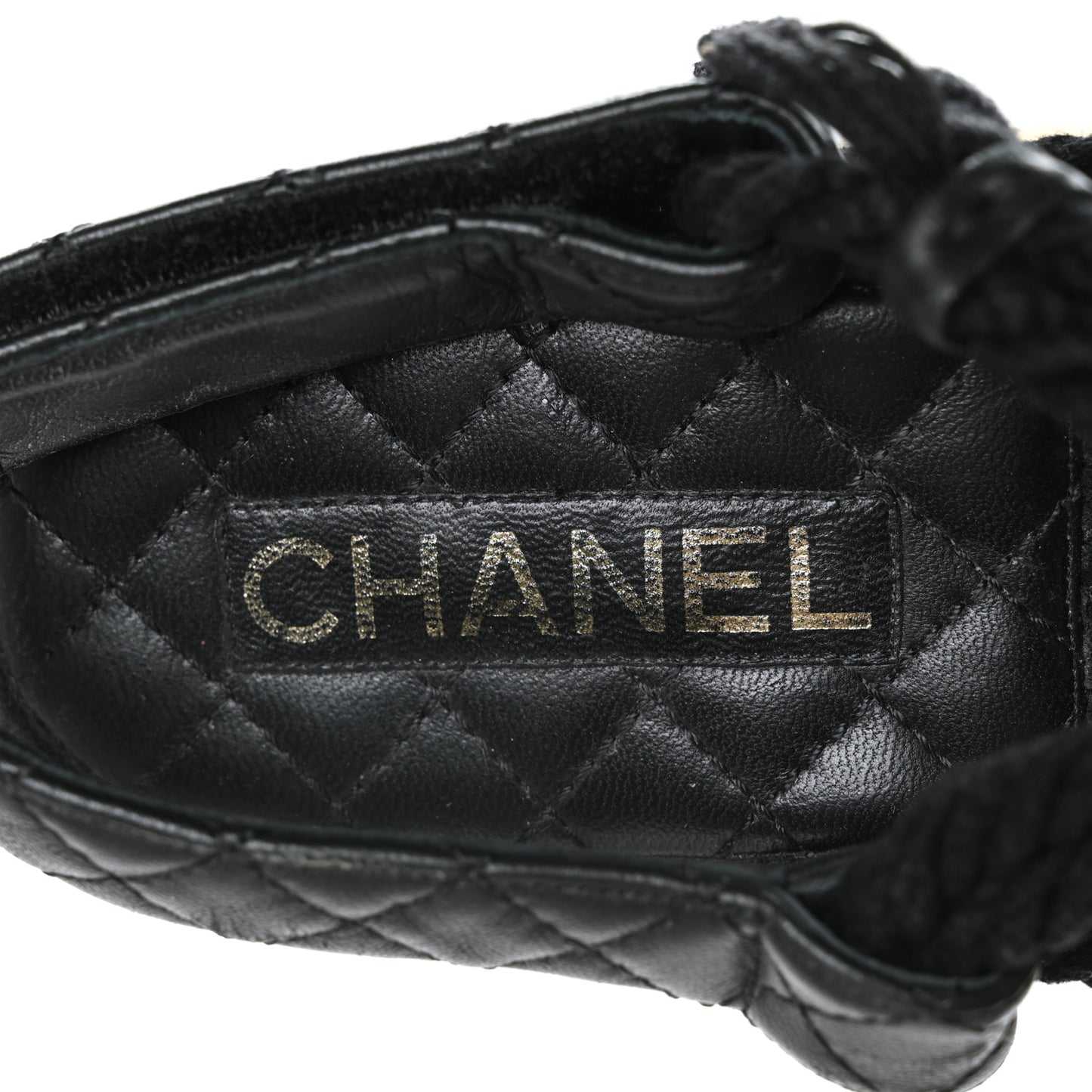 Cord Lambskin Quilted Logo Sandals 40 Black