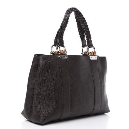 Gucci Pebbled Calfskin Medium Bamboo Bar Tote Dark Brown 2 of 9