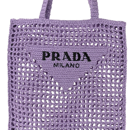Prada Yarn Raffia Effect Crochet Logo Embroidered Tote Bag Lilium 8 of 10
