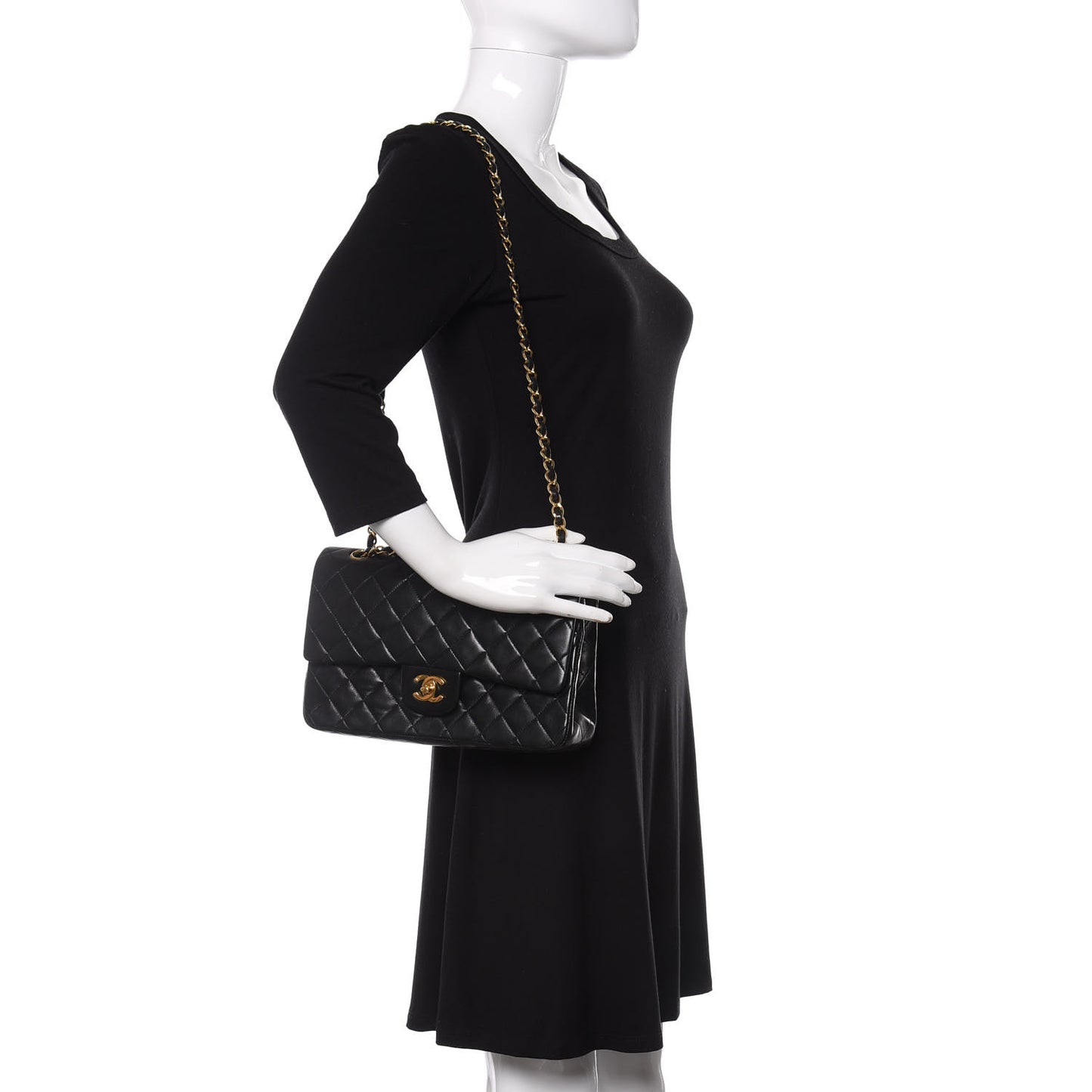 Lambskin Quilted Medium Double Flap Black