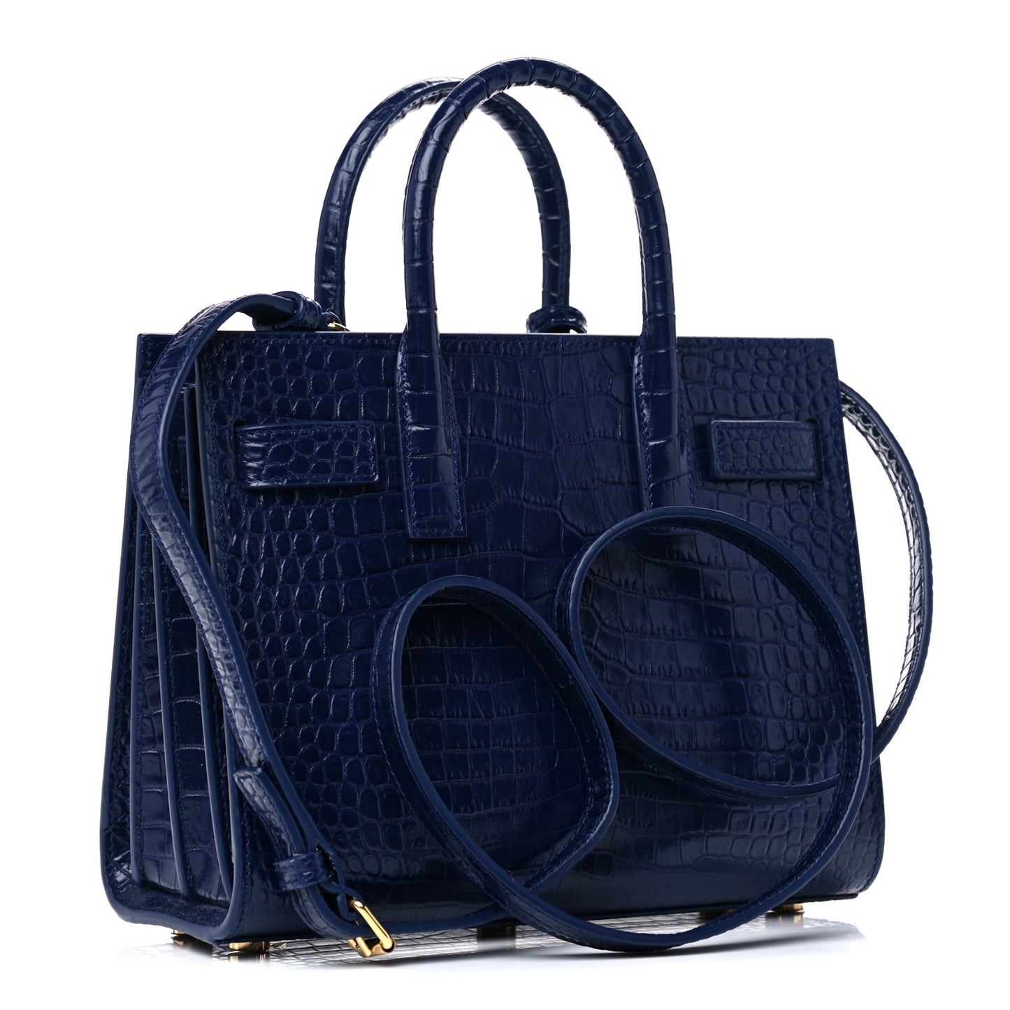 Calfskin Crocodile Embossed Nano Sac De Jour Royal Blue