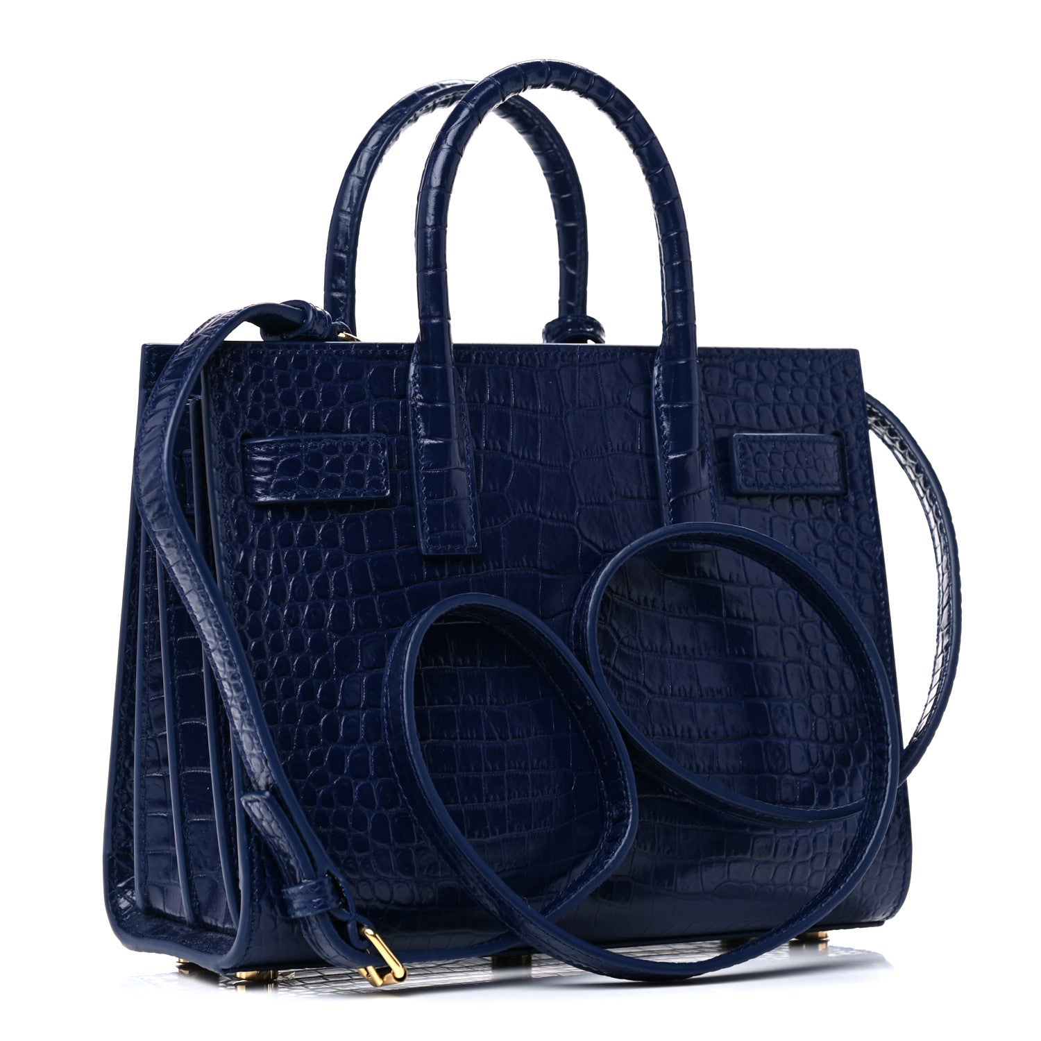 Saint Laurent Calfskin Crocodile Embossed Nano Sac De Jour Royal Blue 2 of 11