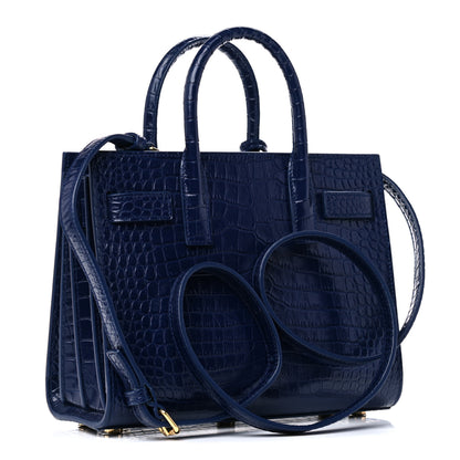Saint Laurent Calfskin Crocodile Embossed Nano Sac De Jour Royal Blue 2 of 11