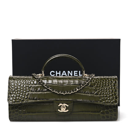 Chanel Calfskin Crocodile Embossed Top Handle Long Clutch With Chain Khaki 12 of 12