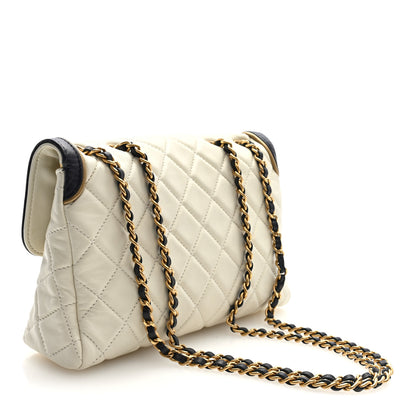 Chanel Lambskin Quilted Mademoiselle East West Flap White Black 3 of 10