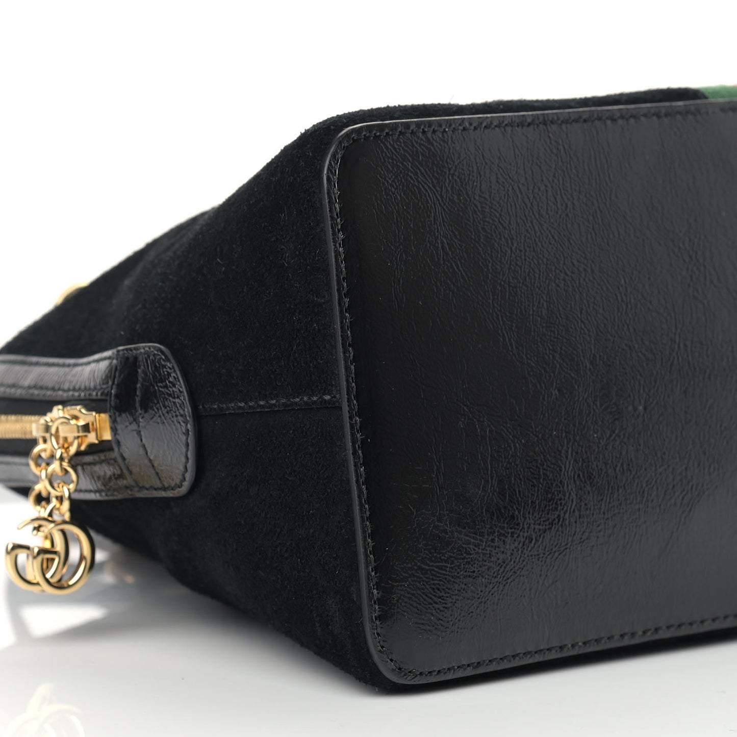 Suede Patent GG Web Medium Ophidia Top Handle Dome Bag Black