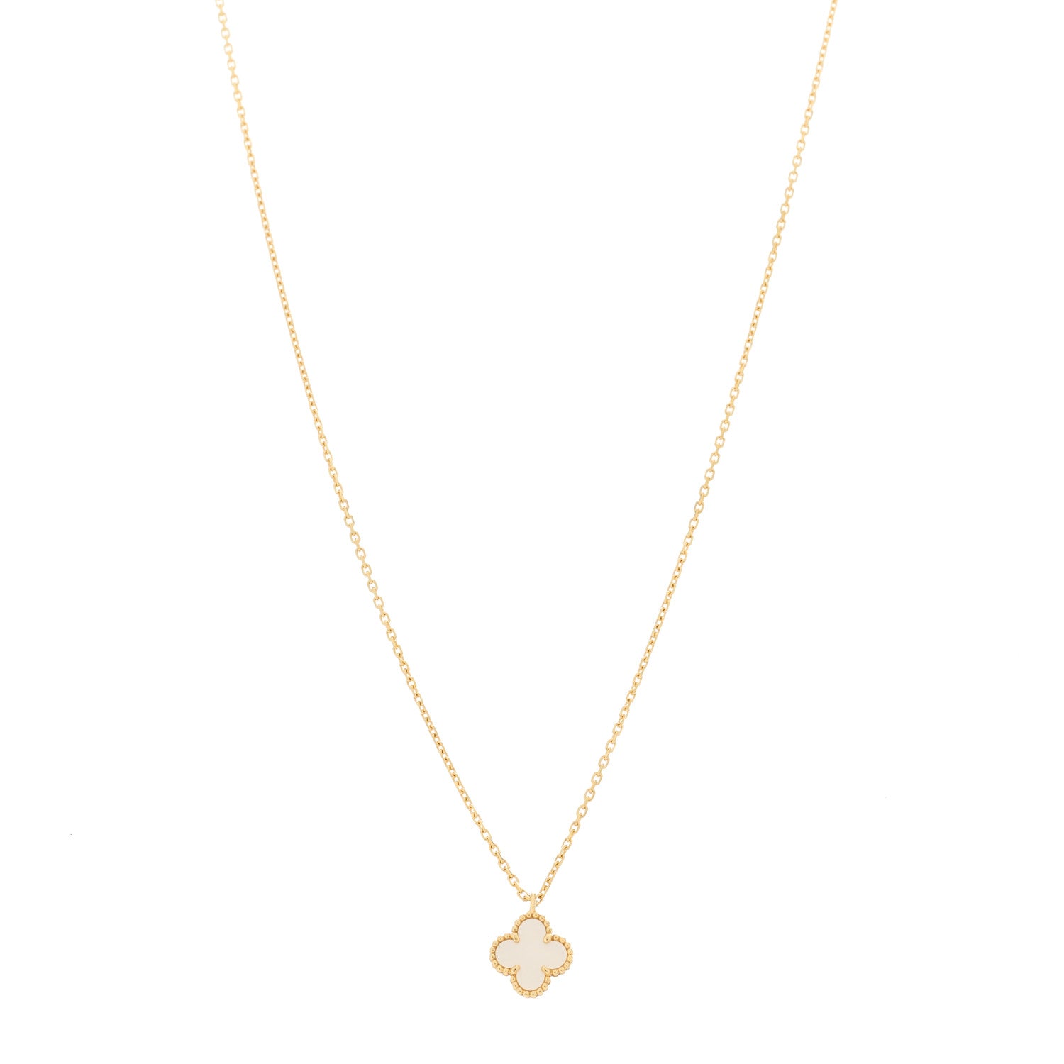 Van Cleef & Arpels 18K Yellow Gold Mother of Pearl Sweet Alhambra Pendant Necklace 1 of 8
