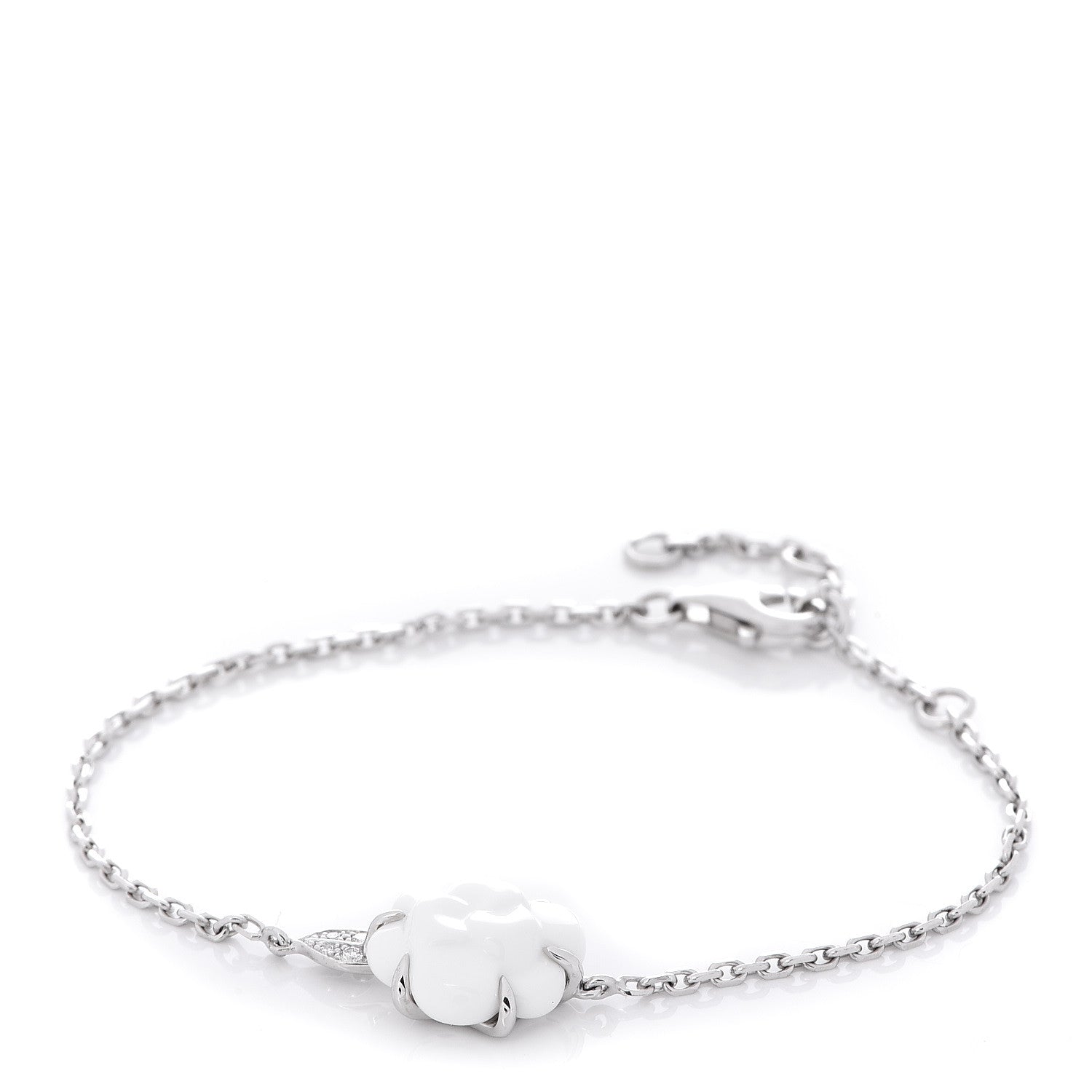 Chanel 18K White Gold White Agate Diamond Camelia Sculpté Bracelet 1 of 4