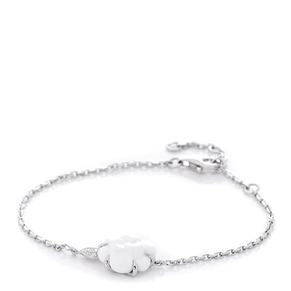 Chanel 18K White Gold White Agate Diamond Camelia Sculpté Bracelet 1 of 4