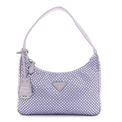 Prada Satin Crystal Mini Re-Edition 2000 Bag Glicine 1 of 12