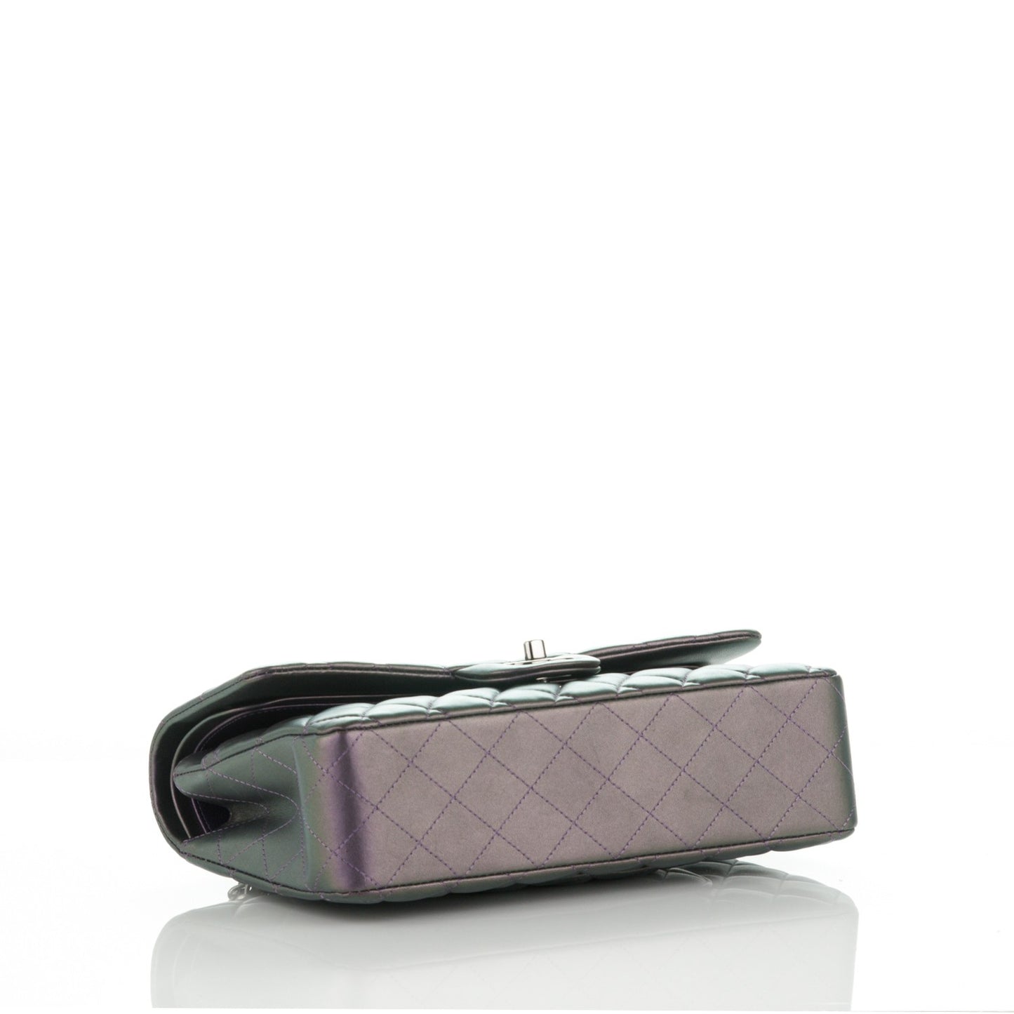 Metallic Lambskin Quilted Medium Double Flap Dark Purple