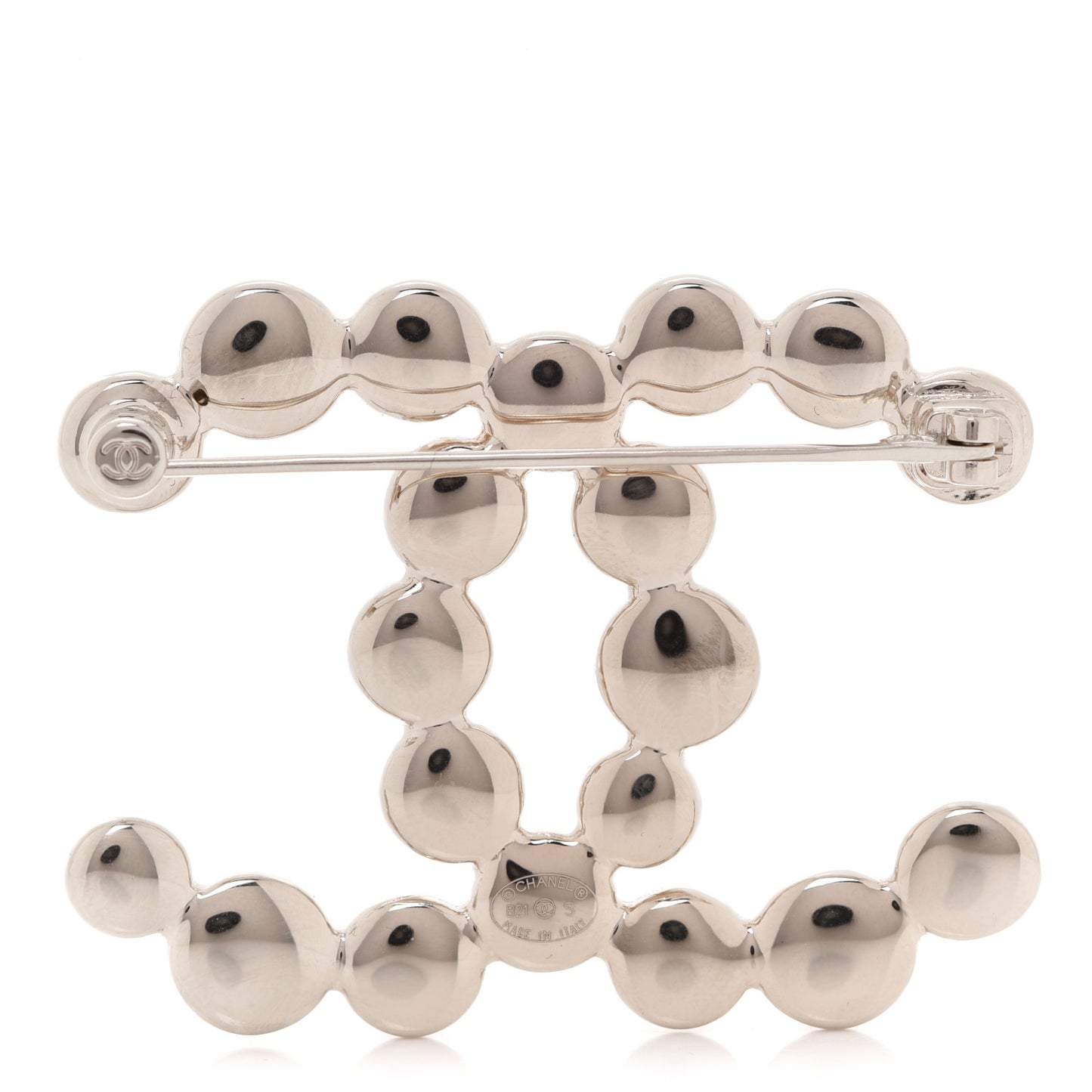 Metal Beaded CC Brooch Gold