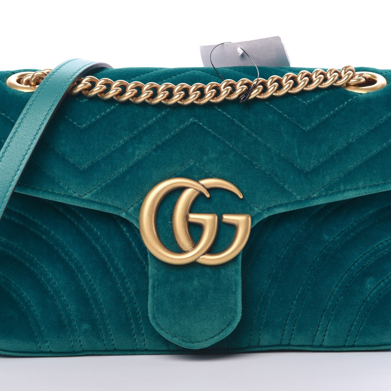 Gucci Velvet Matelasse Small GG Marmont Shoulder Bag Pavone Cyan 7 of 10