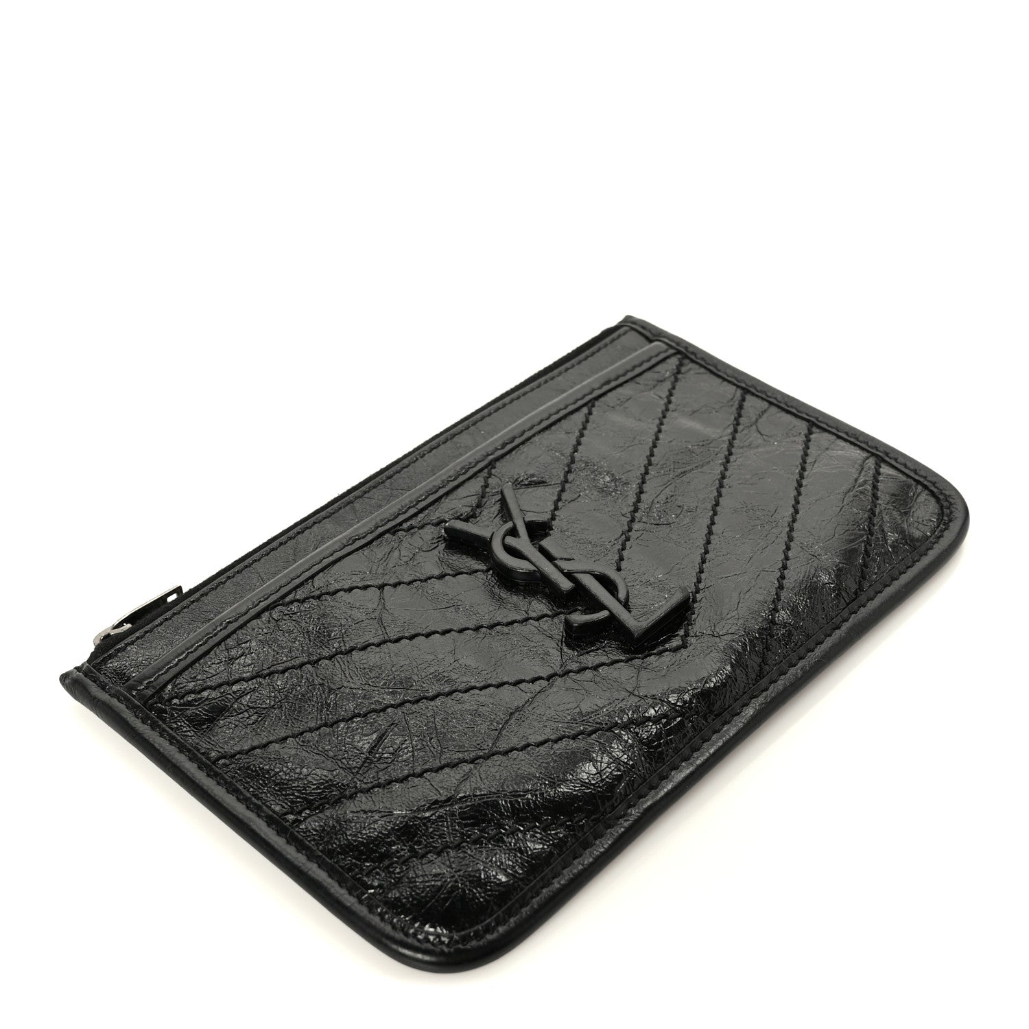 Saint Laurent Crinkled Calfskin Matelasse Monogram Niki Bill Pouch Black 4 of 8