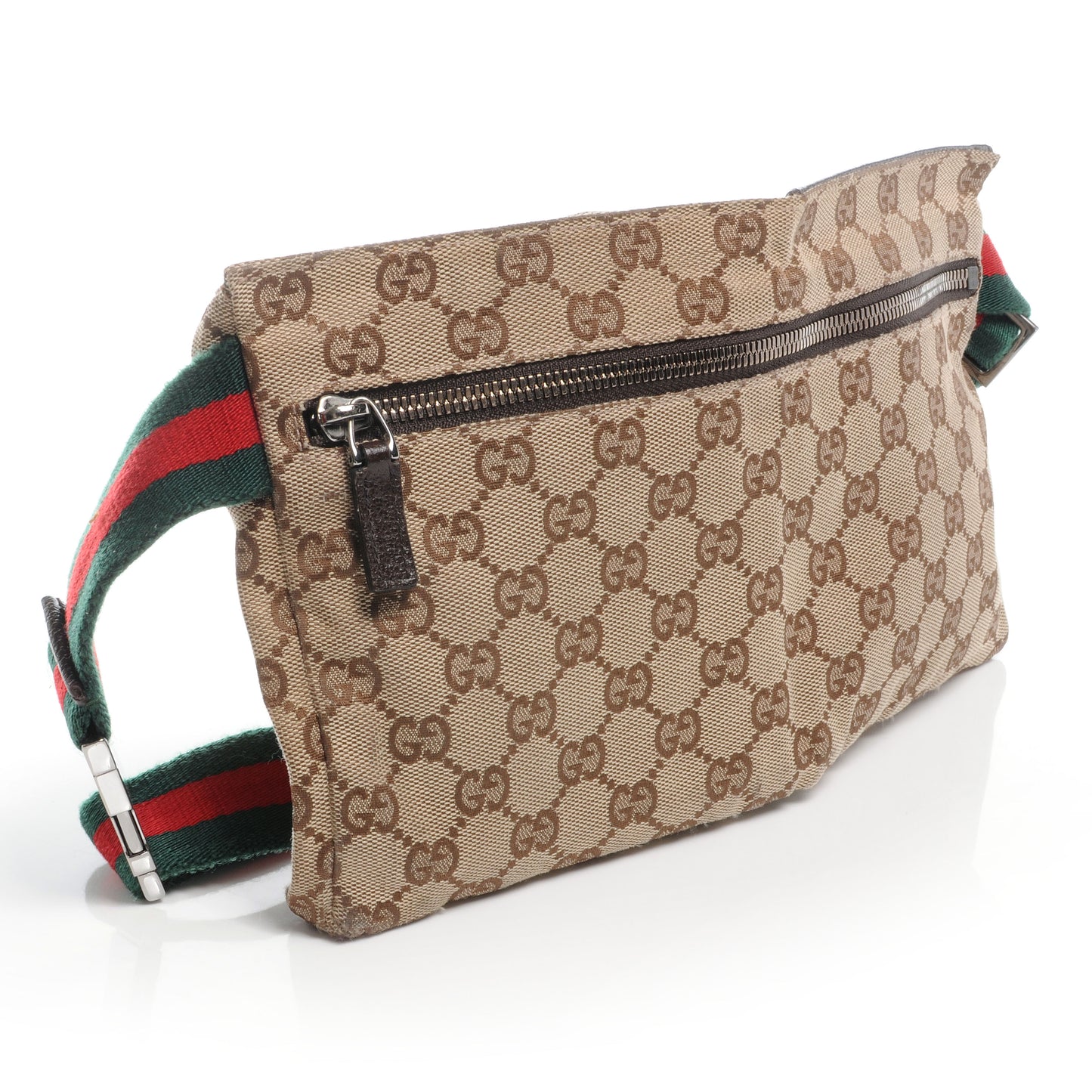 GG Monogram Web Double Pocket Belt Bag Ebony