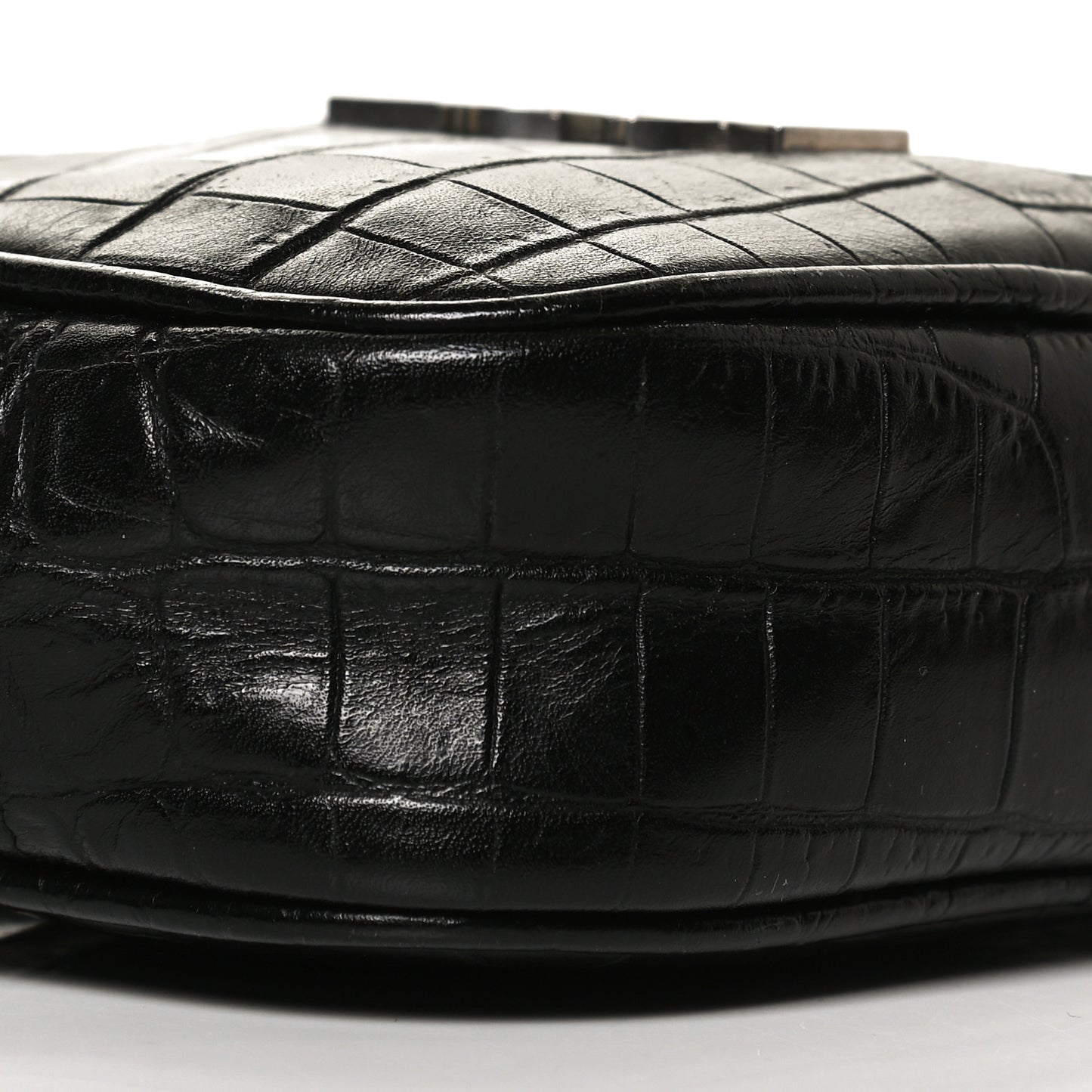 Calfskin Crocodile Embossed Monogram Blogger Bag Black