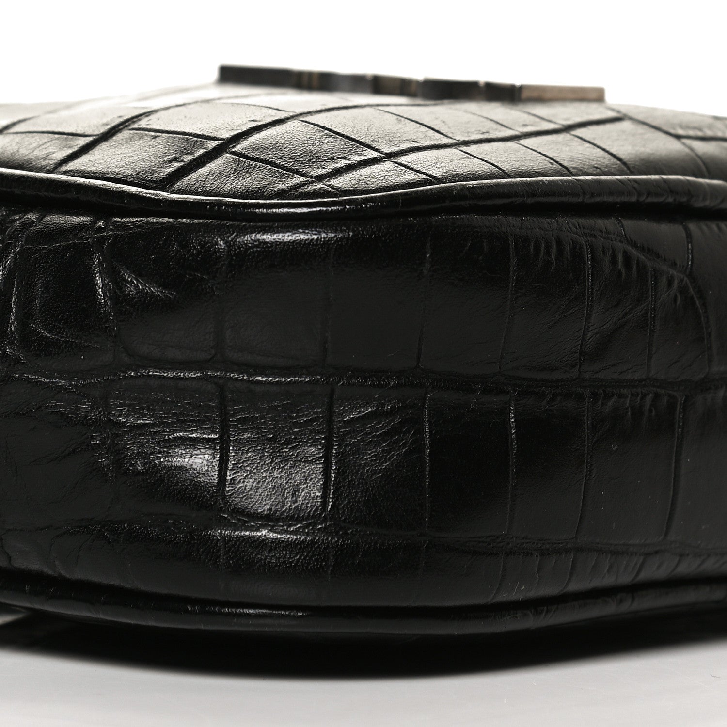Saint Laurent Calfskin Crocodile Embossed Monogram Blogger Bag Black 9 of 10