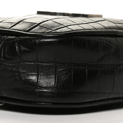 Saint Laurent Calfskin Crocodile Embossed Monogram Blogger Bag Black 9 of 10