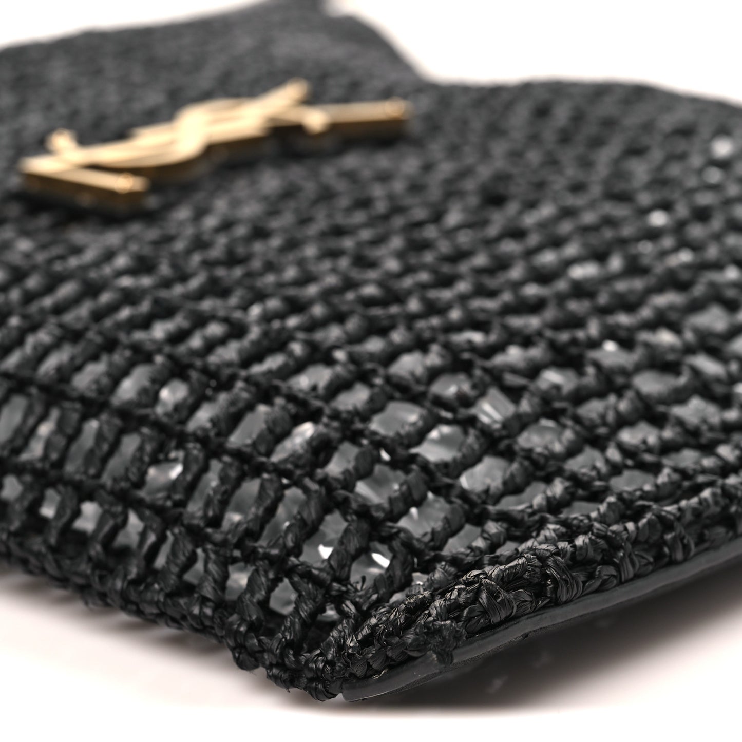 Raffia Calfskin Oxalis Shoulder Bag Black