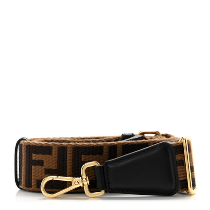 Fendi Jacquard Ribbon Vitello King FF Adjustable Strap You Fango Marrone Black 1 of 5