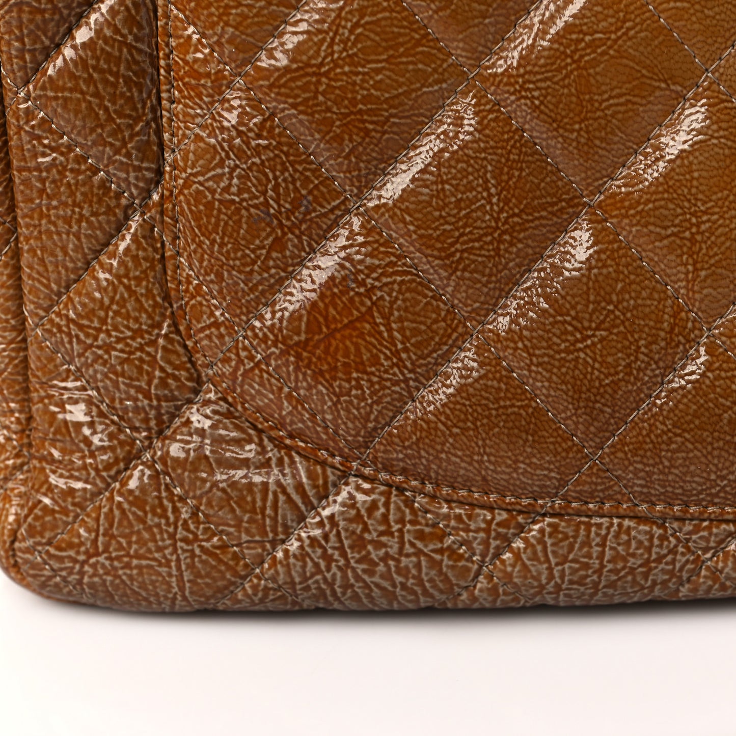 Crinkled Patent Quilted Jumbo Single Flap Beige