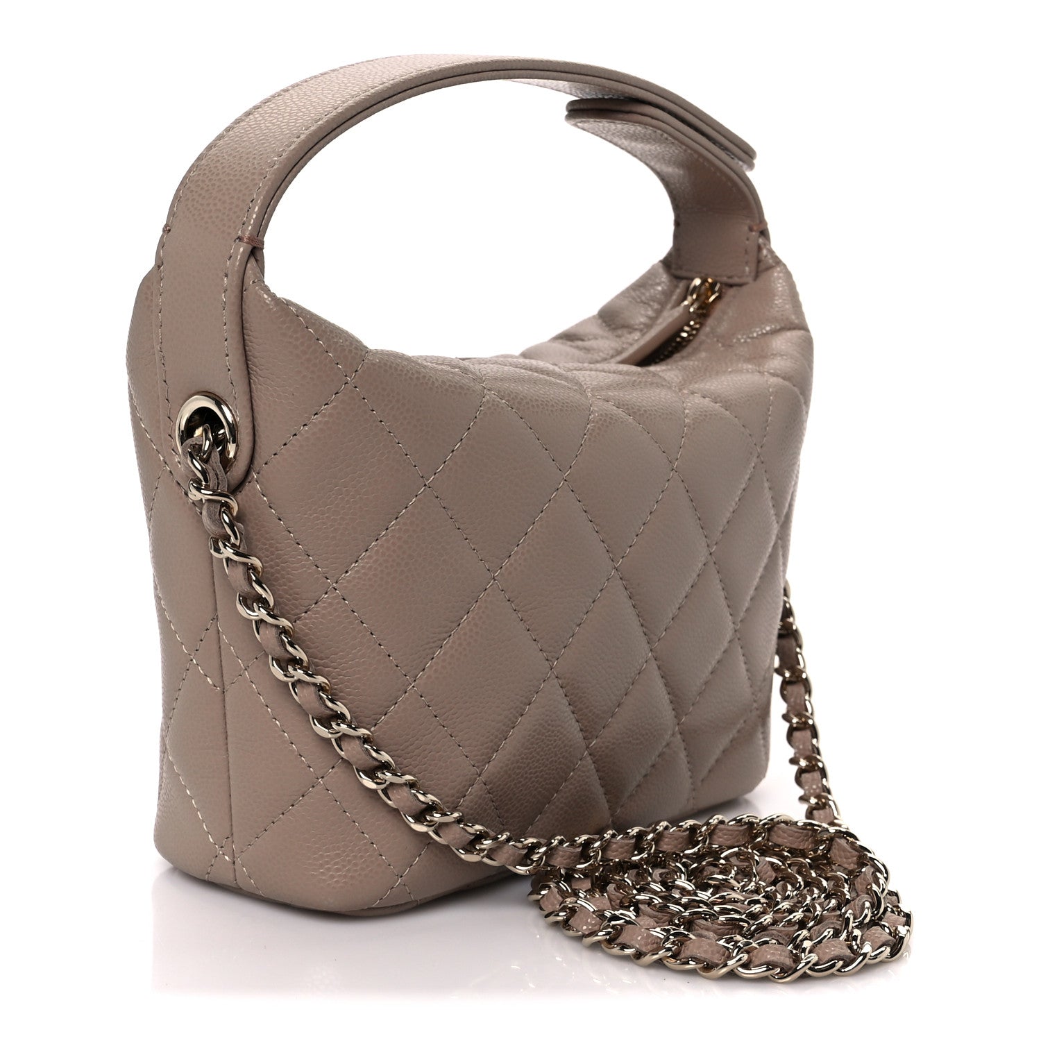 Chanel Caviar Quilted Hobo Clutch With Chain Beige 3 of 10