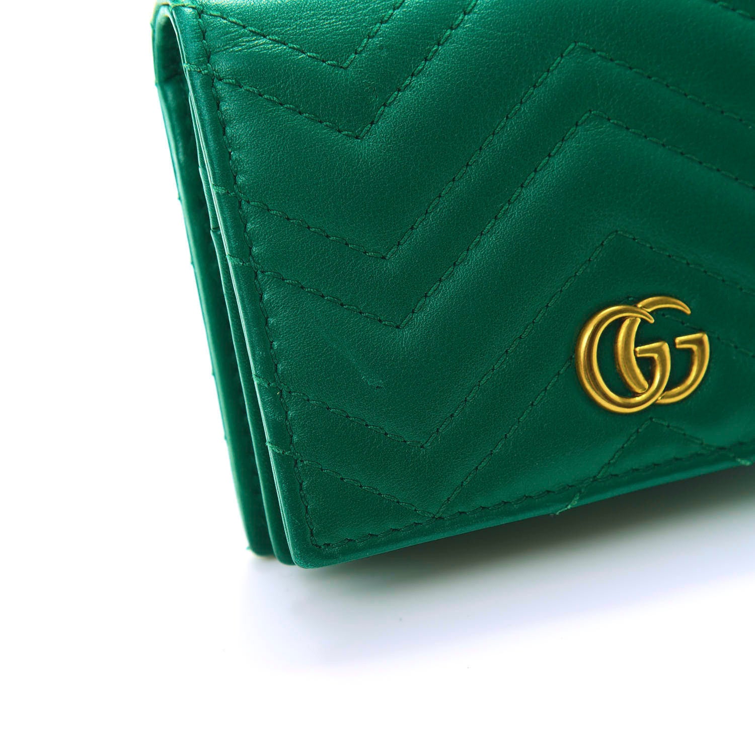 Gucci Calfskin Matelasse GG Marmont Card Case Wallet Emerald 8 of 12